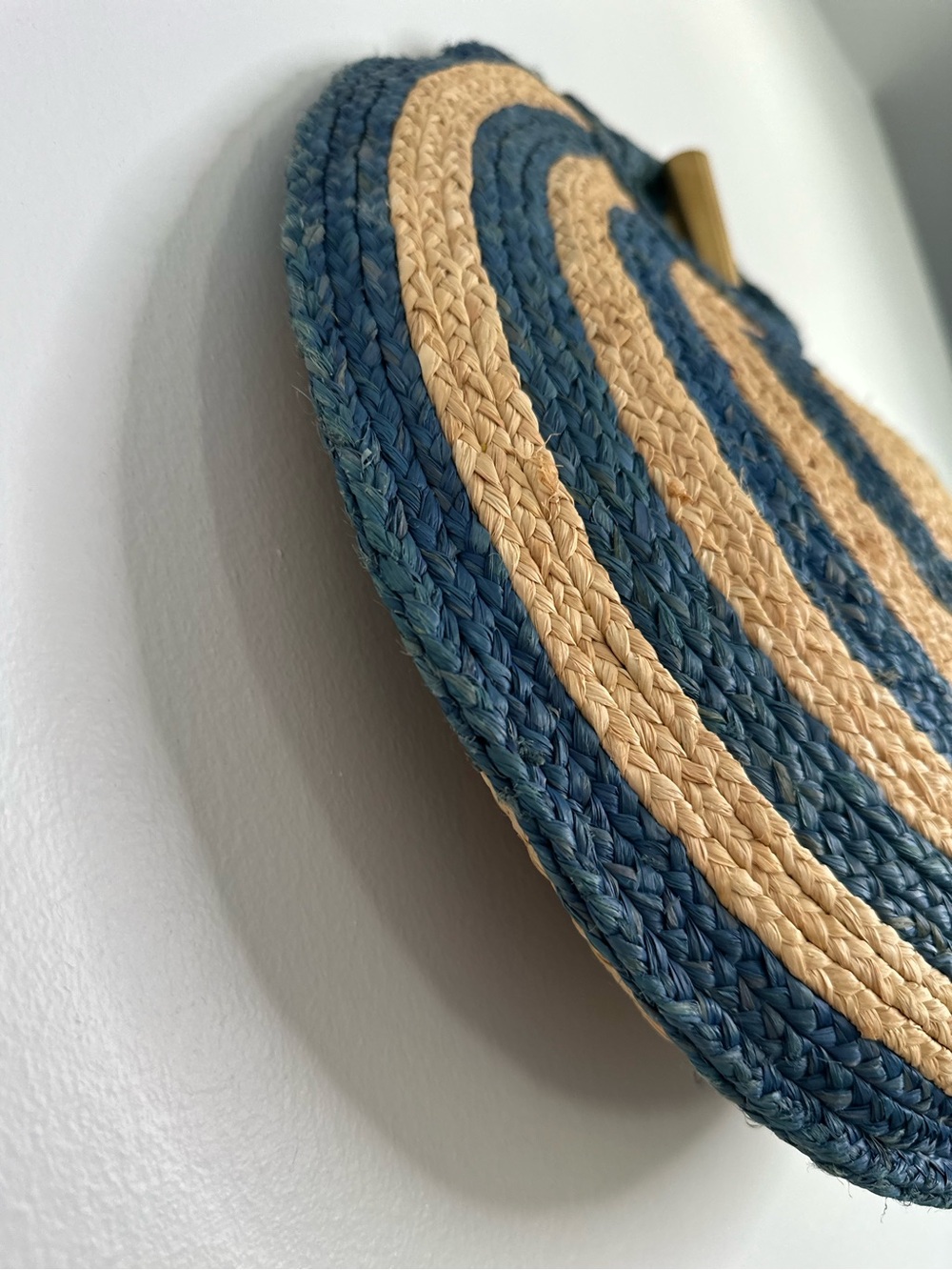 Kate Spade Round Raffia Straw Tote Blue Natural Woven Circle Bag 15” Rare - Picture 8 of 14